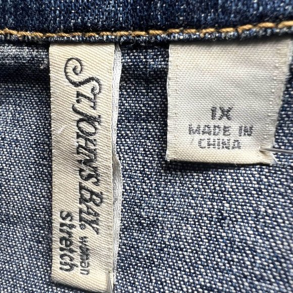 St John Bay Jean Jacket Women 1X Blue Pockets Denim Button Up Long Sleeve - Picture 6 of 15